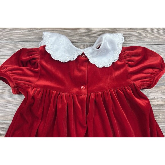 Vtg Piccolo Christmas Dress Girls 4T Red Velvet w/Lace Collar Festive Holiday - Picture 6 of 11